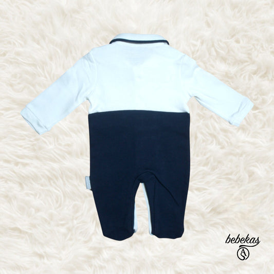 Erkek Bebek Papyon Ve Omuzdan Askılı Kemer Detaylı Lacivert Tulum