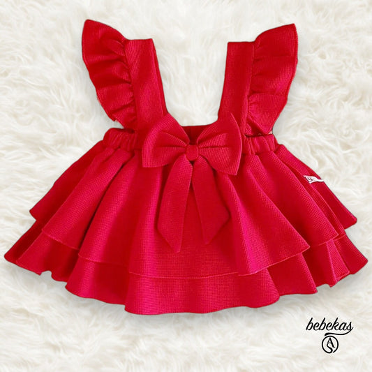Kız Bebek %100 Pamuk Fiyonklu Body Kırmızı Elbise
