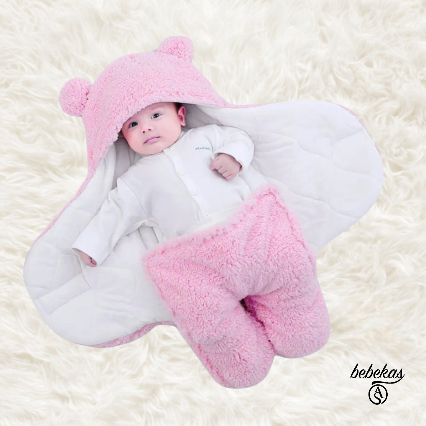0 - 12 Ay içi Elyaflı Kulaklı Welsoft Dış Kundak Pembe Bebek Battaniye