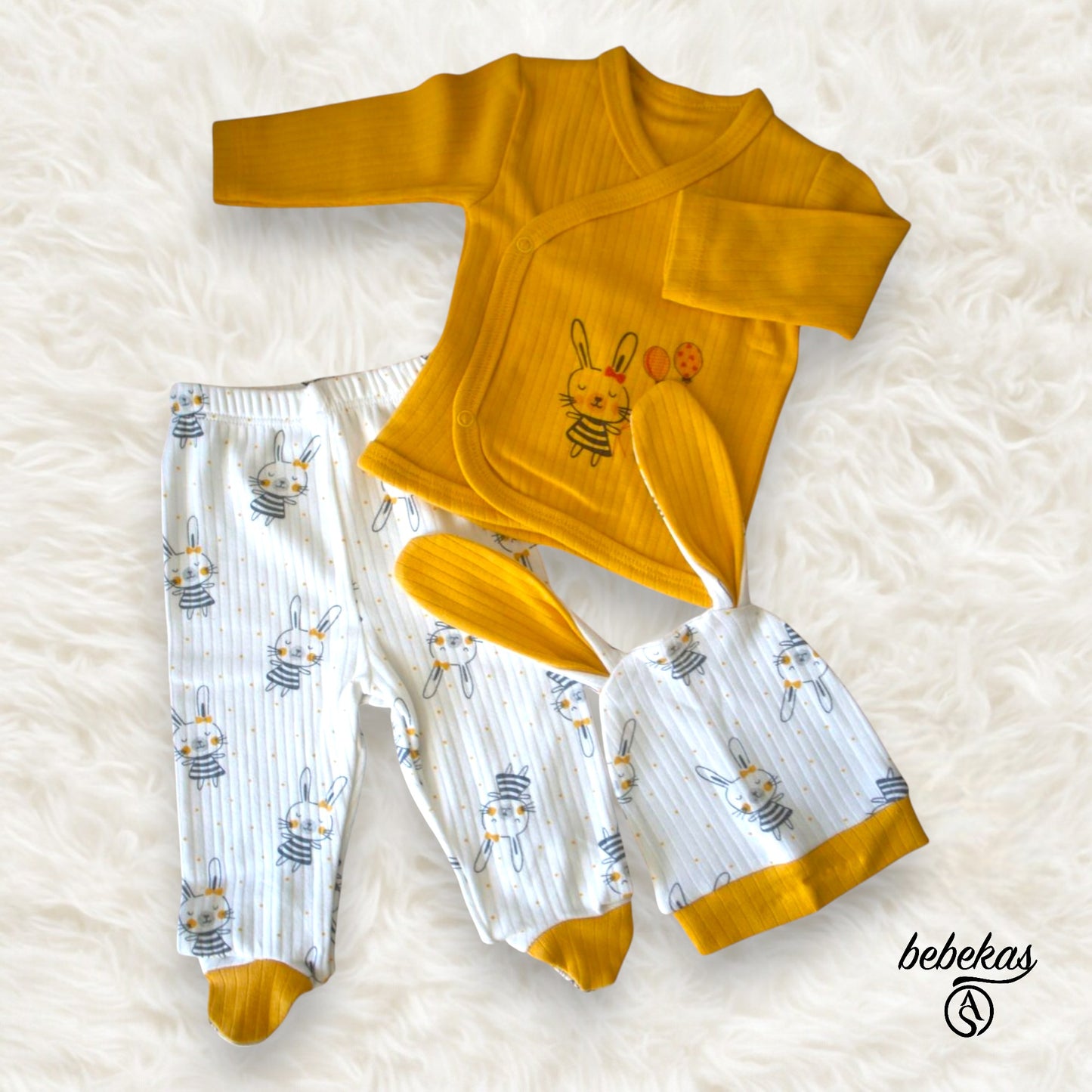 Tavşan Kulaklı 3 Parça Zıbın Set